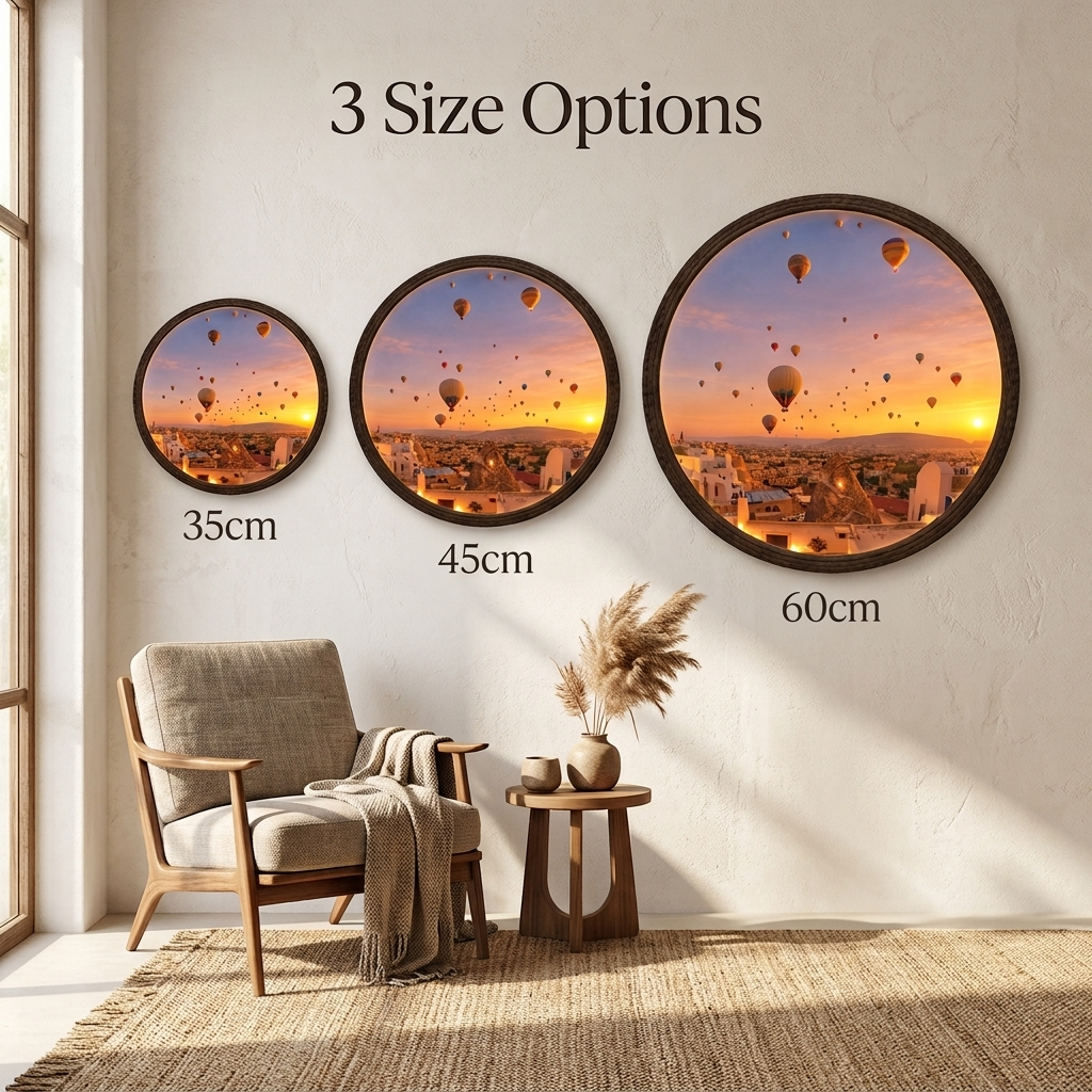 Hot Air Balloon Sunset LED Wall Art – Round Illuminated Wall Decor