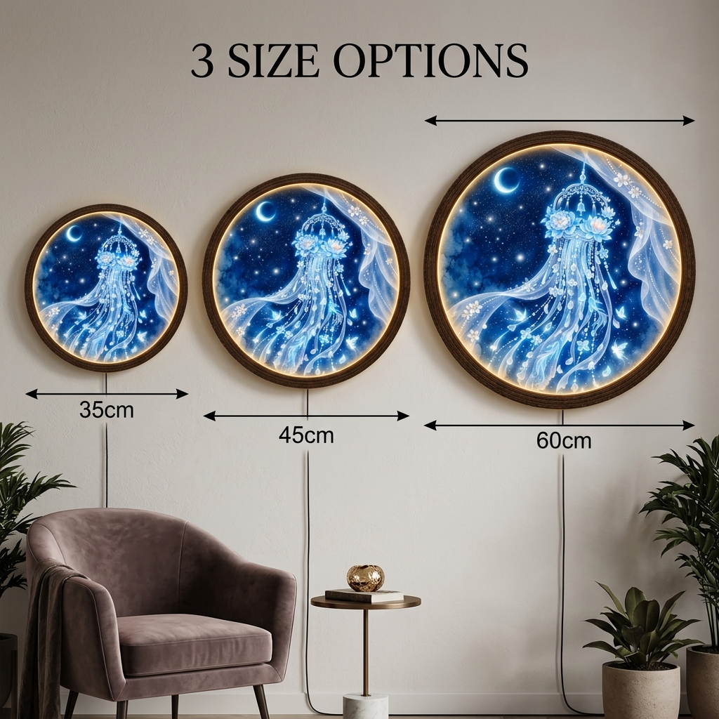 Celestial Dreamcatcher LED Wall Art, Round Illuminated Moon and Floral Wall Decor