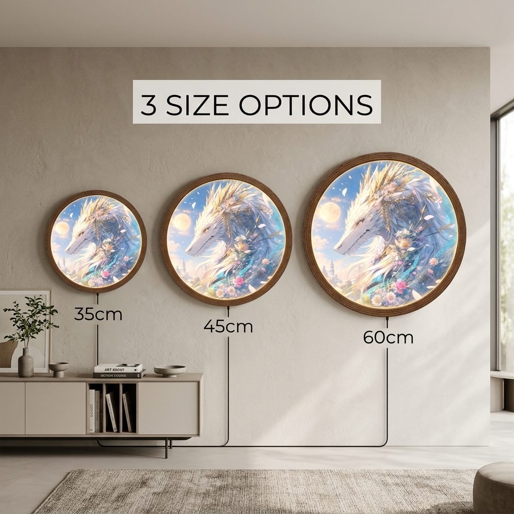Moonlit Ice Dragon LED Wall Art, Round Fantasy Lighted Wall Decor