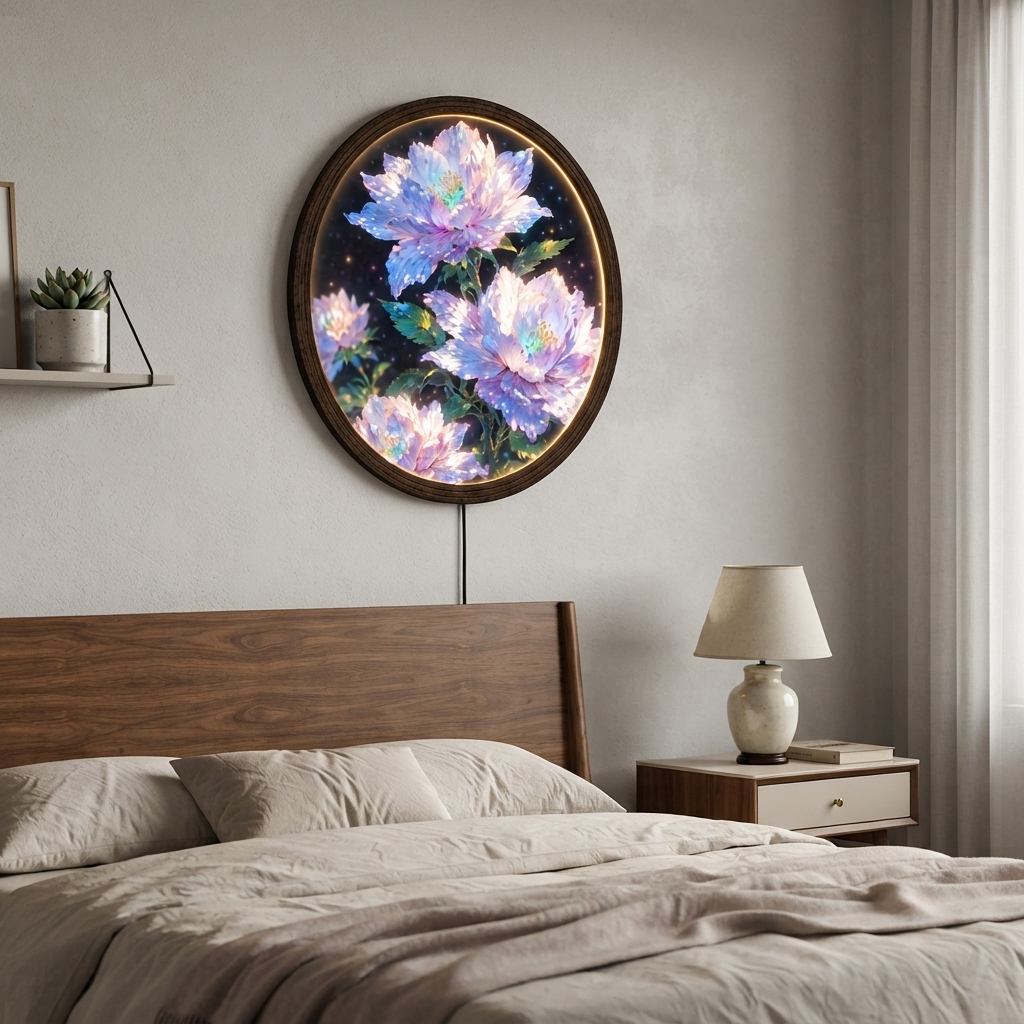 Luminous Crystal Flower LED Wall Lamp – Round Floral Wall Art Light