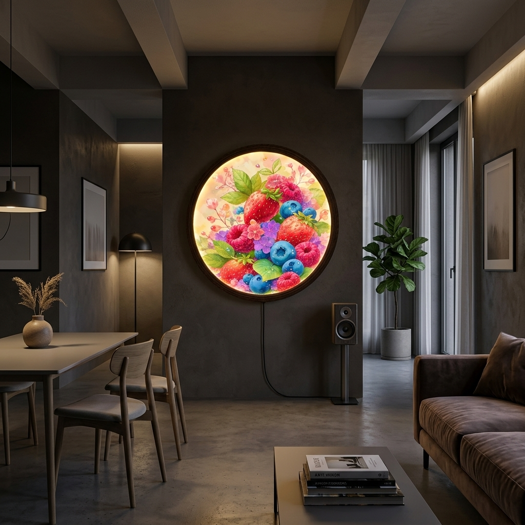 Illuminated Berry Blossom LED Wall Art, Round Floral Light Decor