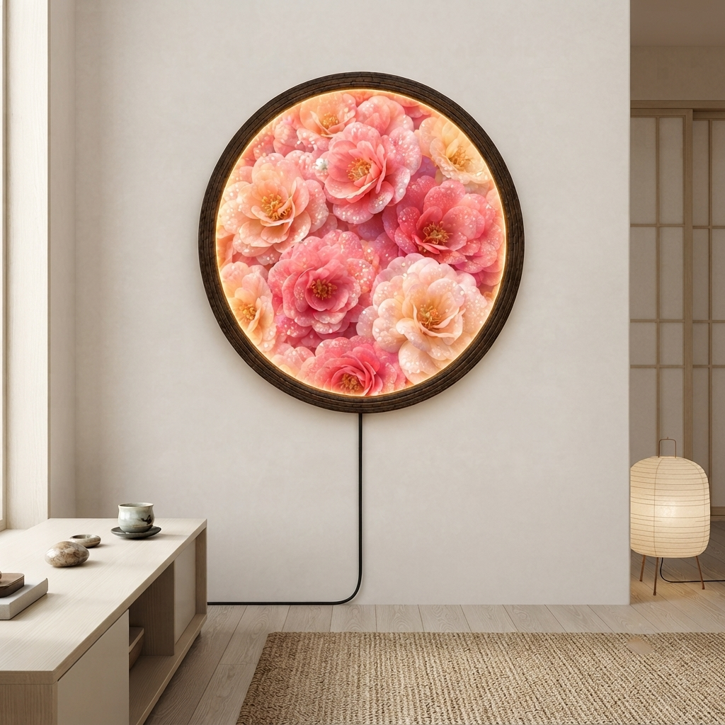 Floral LED Wall Art – Round Illuminated Flower Wall Decor