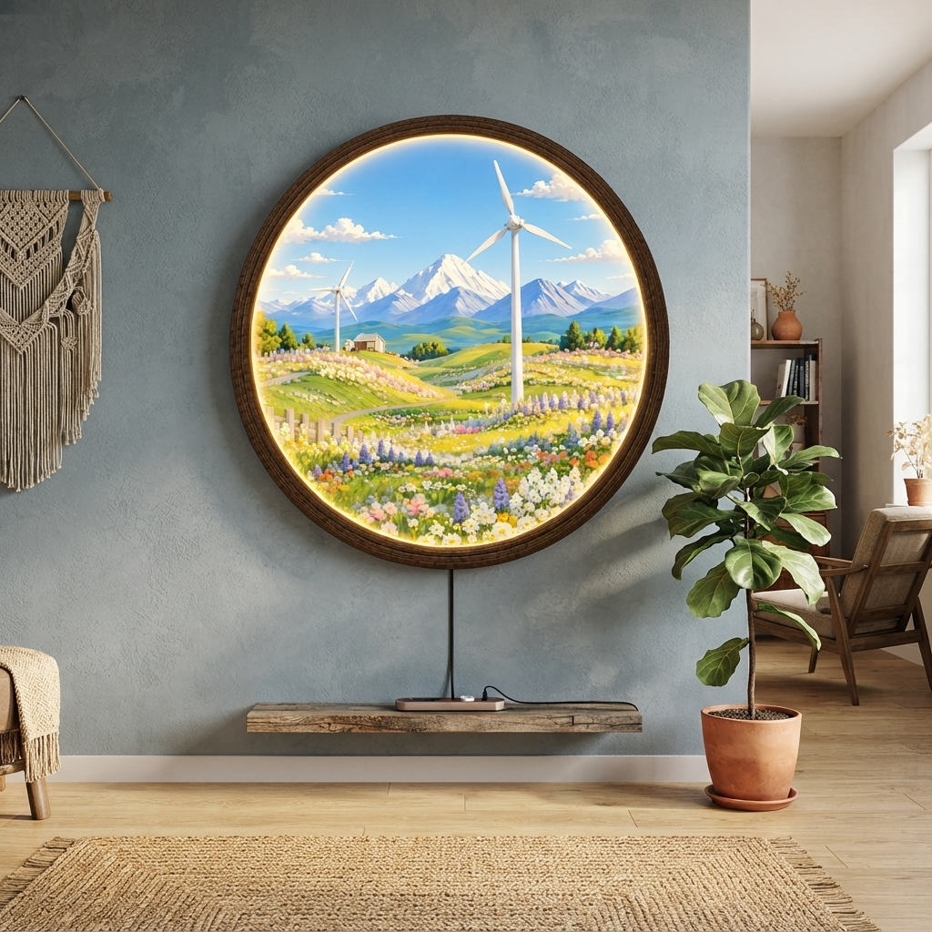 Illuminated Mountain Landscape Round Wall Art – LED Lighted Rustic Home Decor