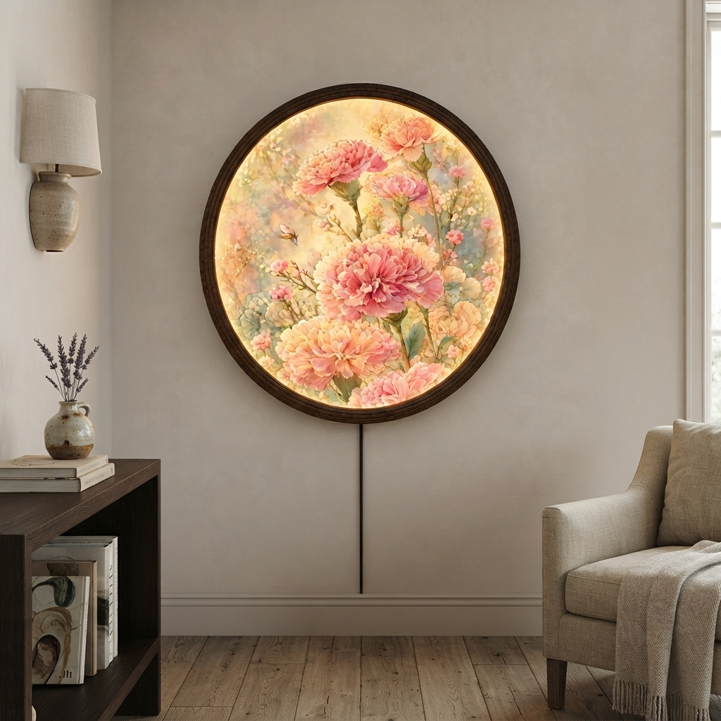 Floral LED Round Wall Art – Illuminated Flower Wall Decor