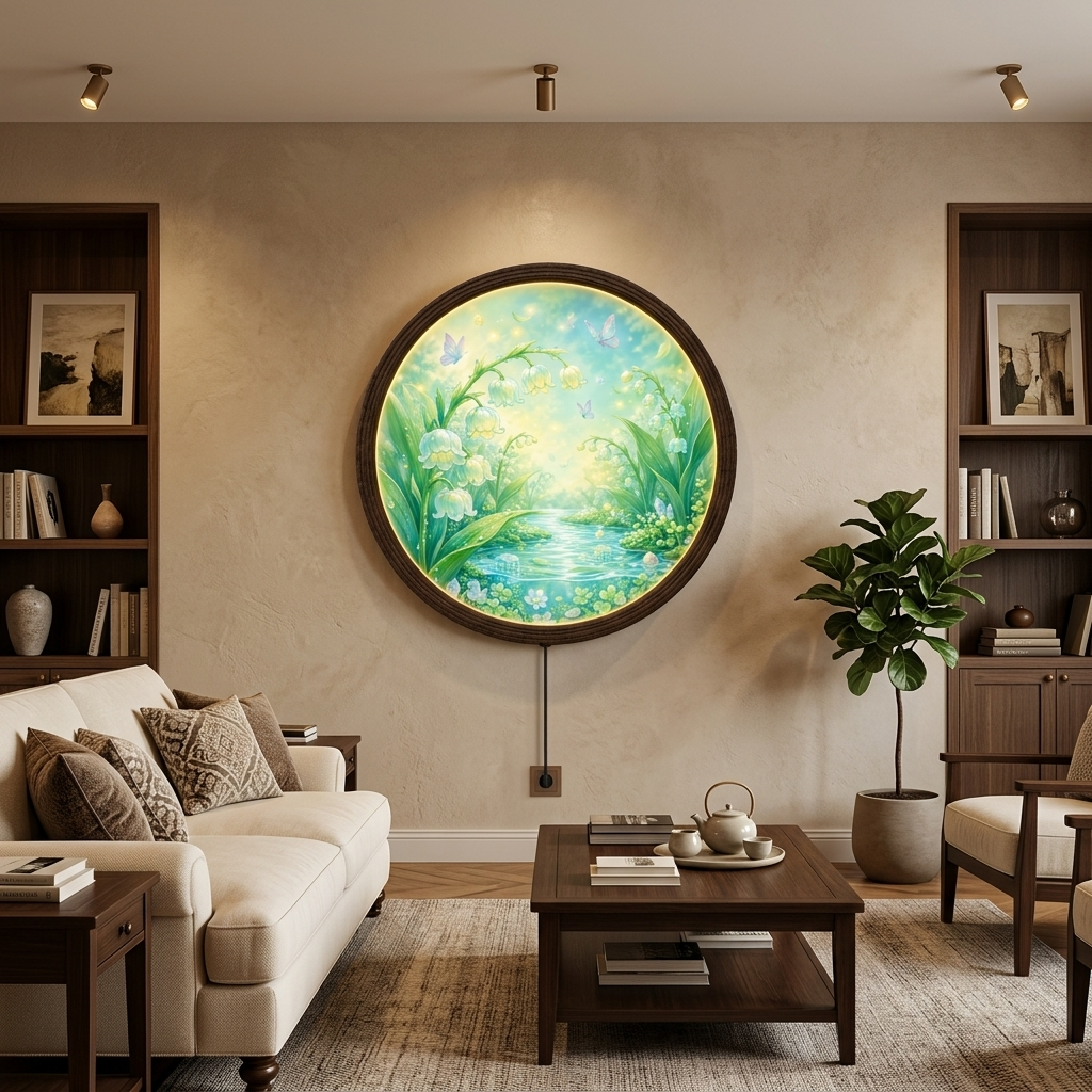 Enchanted Pond LED Wall Lamp, Round Floral Fantasy Wall Art