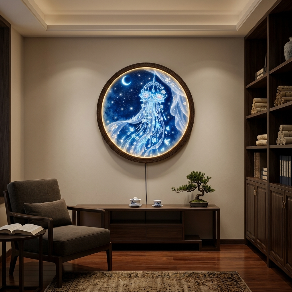 Celestial Dreamcatcher LED Wall Art, Round Illuminated Moon and Floral Wall Decor
