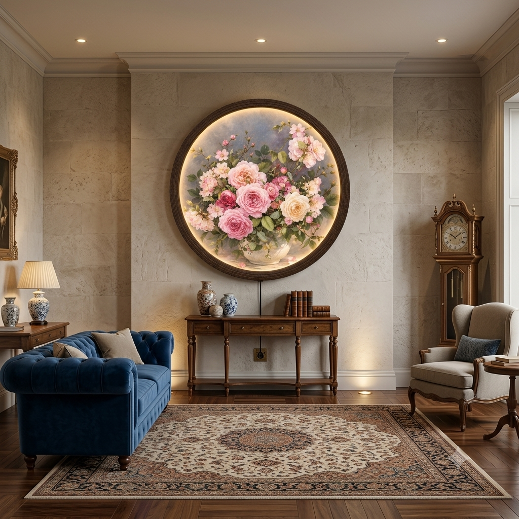 Floral Round LED Wall Art – Illuminated Rose Bouquet Home Decor