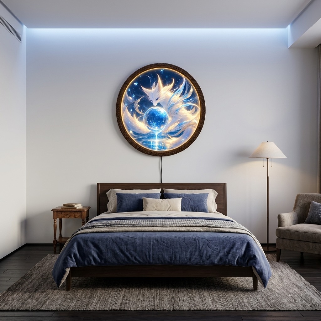 Luminous Fox Spirit LED Wall Art – Round Fantasy Lighted Wall Decor