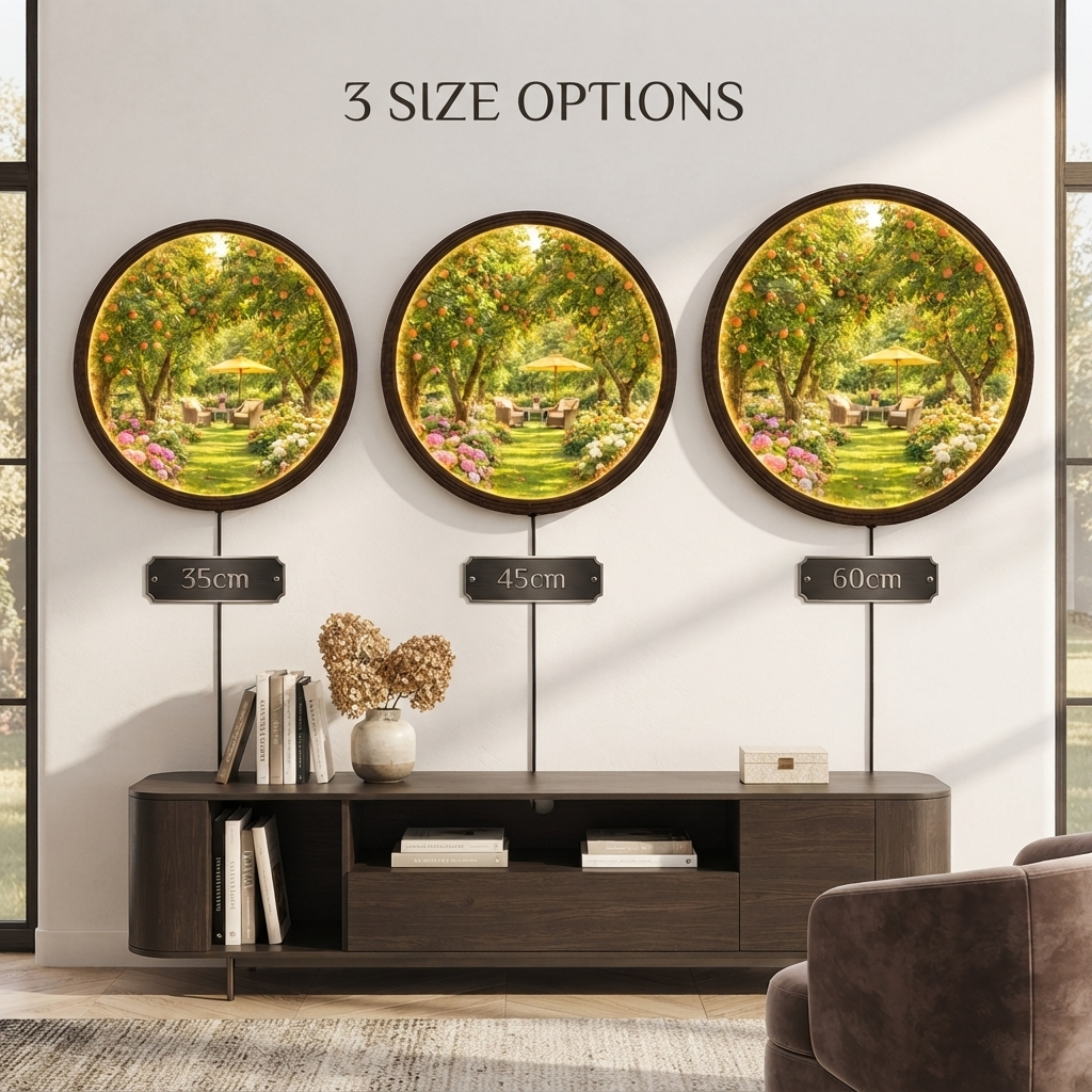 Garden Apple Tree LED Wall Art Lamp – Round Illuminated Wall Decor with Mica Front
