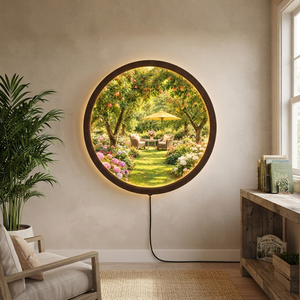 Garden Apple Tree LED Wall Art Lamp – Round Illuminated Wall Decor with Mica Front