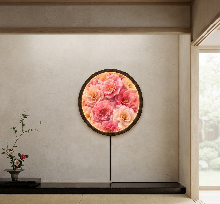 Floral LED Wall Art – Round Illuminated Flower Wall Decor