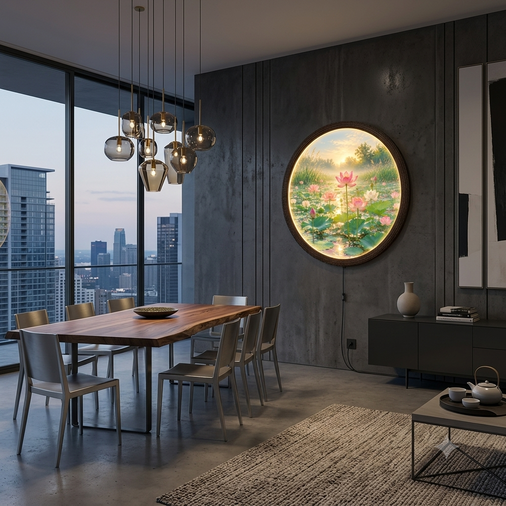 Lotus Pond LED Wall Art – Round Illuminated Wall Decor, Nature-Inspired Home Accent