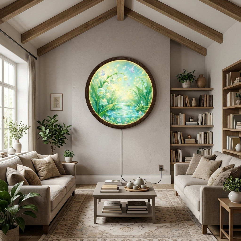 Enchanted Pond LED Wall Lamp, Round Floral Fantasy Wall Art