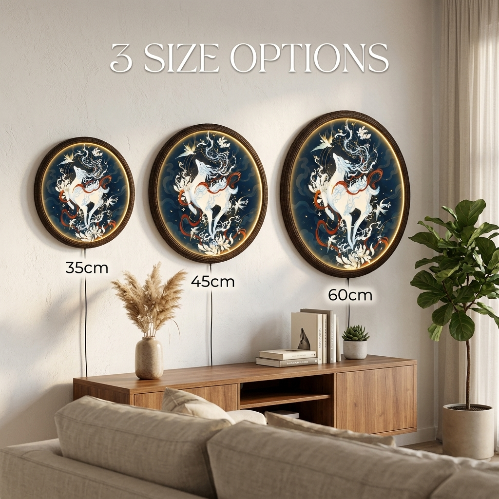 Luminous Mystical White Stag LED Wall Art – Illuminated Round Deer