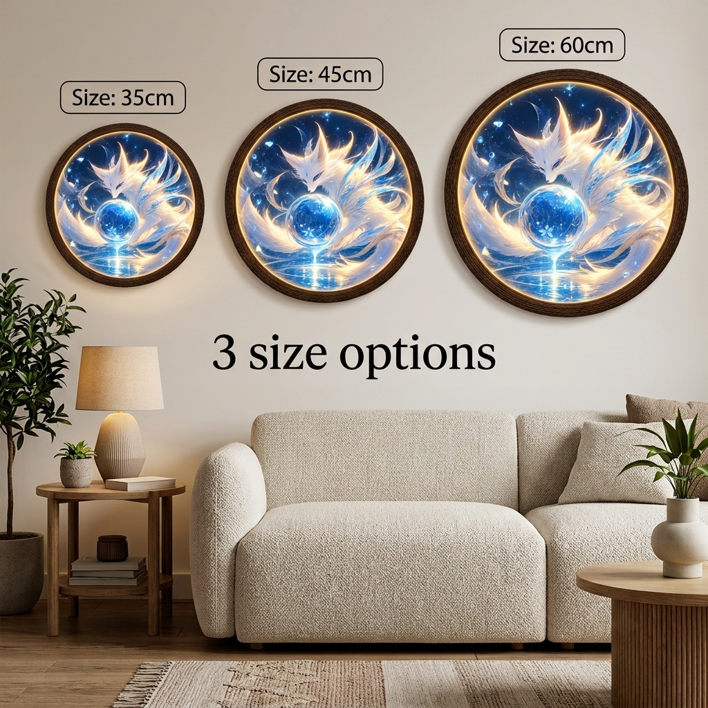 Luminous Fox Spirit LED Wall Art – Round Fantasy Lighted Wall Decor
