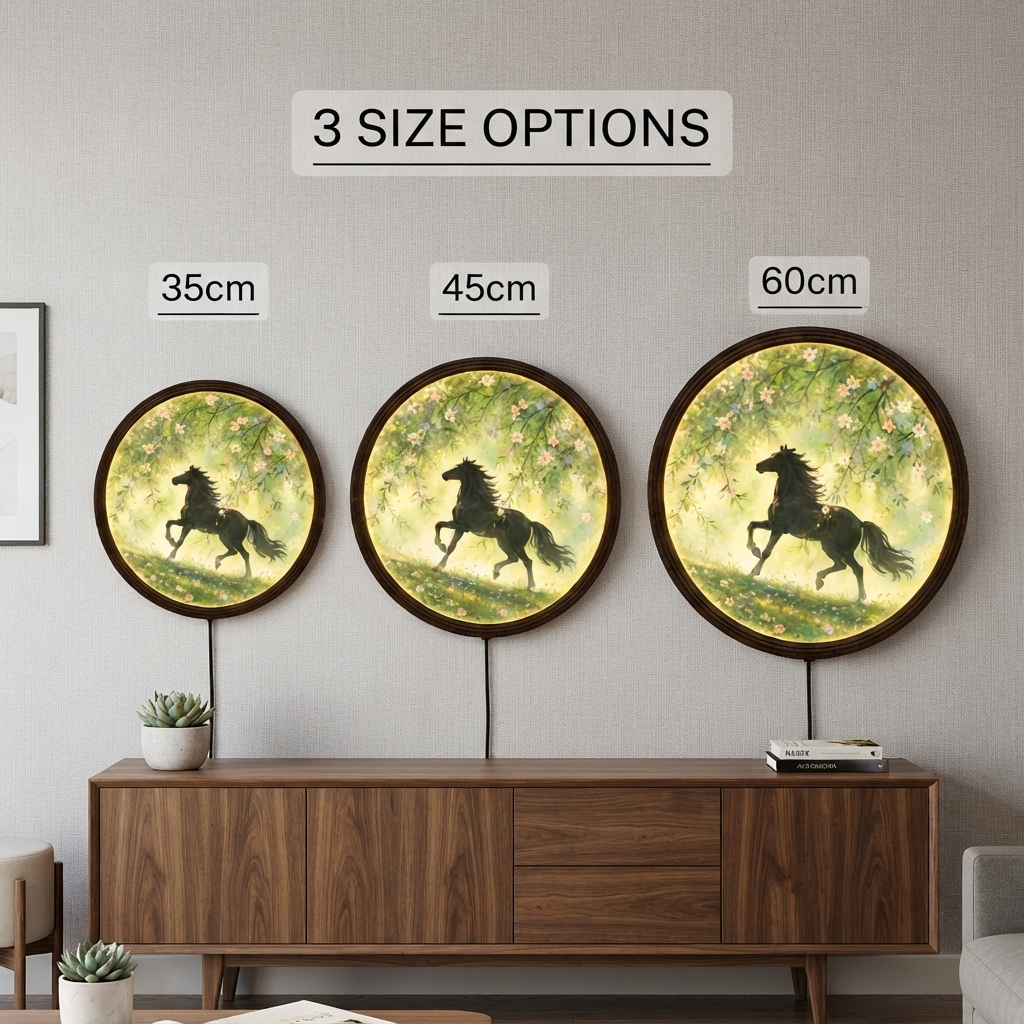 Horse Meadow LED Wall Art – Illuminated Round Rustic Home Decor