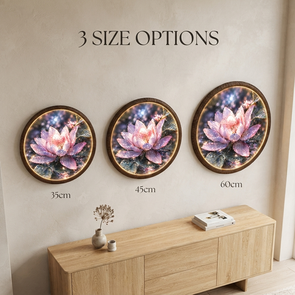 Lotus Flower LED Round Wall Art – Illuminated Floral Wall Decor