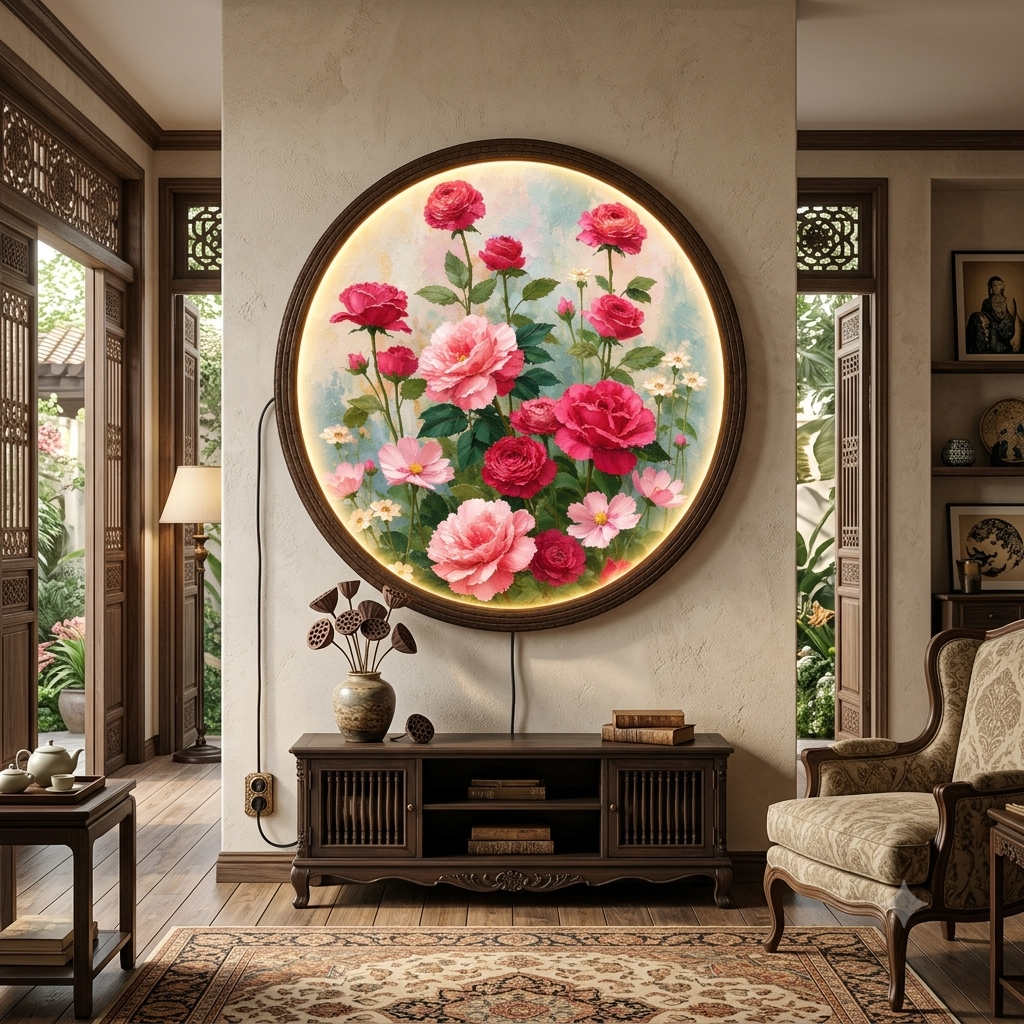 Floral Bloom Round LED Wall Art – Illuminated Botanical Home Decor