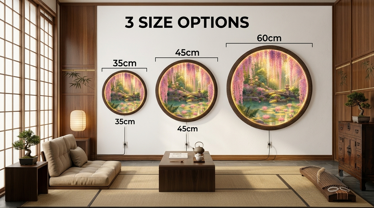 Japanese Garden LED Wall Art – Round Illuminated Floral Wall Decor
