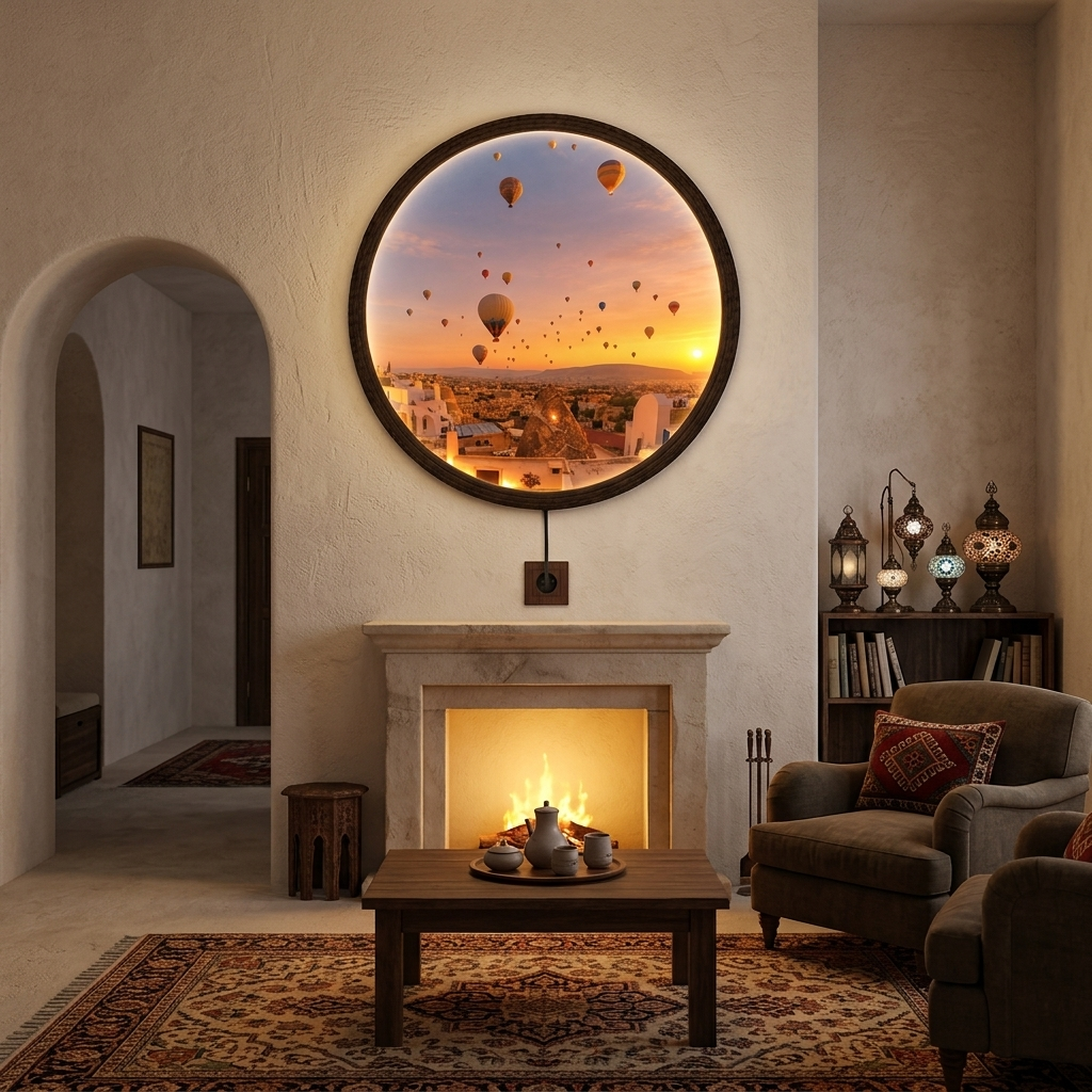 Hot Air Balloon Sunset LED Wall Art – Round Illuminated Wall Decor