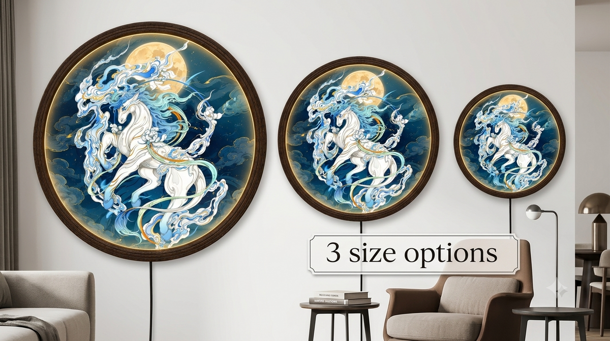 Luminous Celestial Pegasus LED Wall Art – Illuminated Round Cosmic Horse Decor