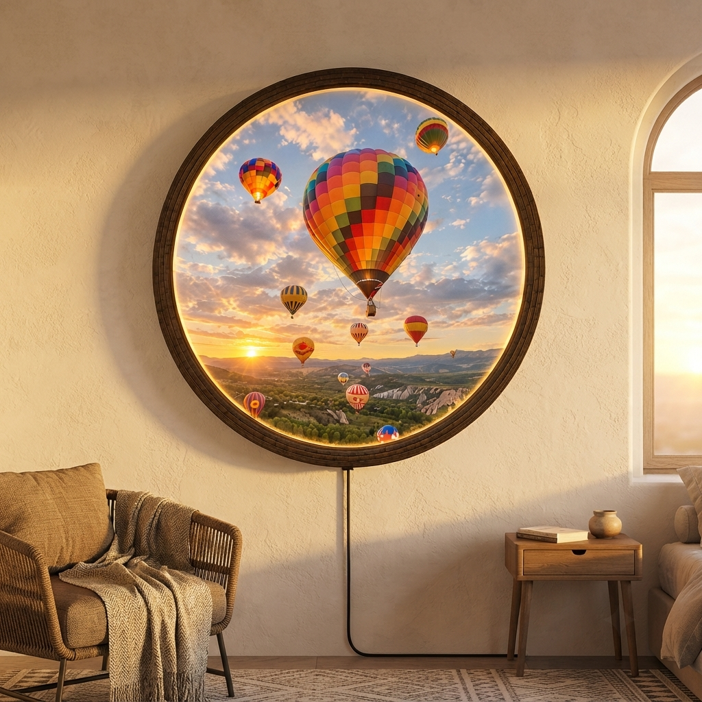Hot Air Balloon LED Wall Art – Round Illuminated Wall Decor for Living Room