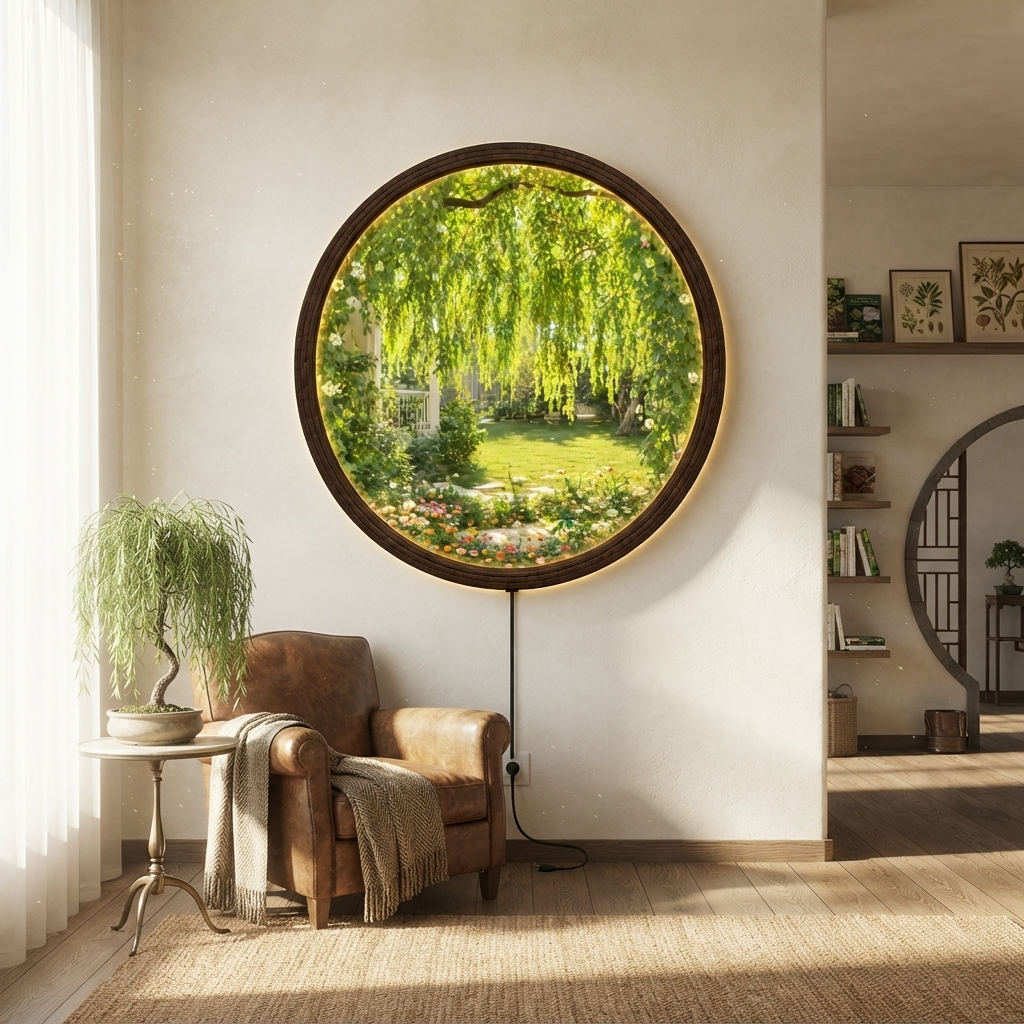Round Garden View LED Wall Art Lamp – Illuminated Nature Wall Decor