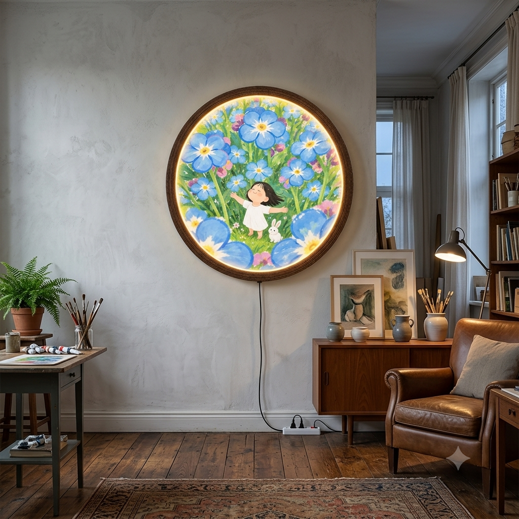 Round Floral LED Wall Art Light – Illuminated Decorative Wall Lamp