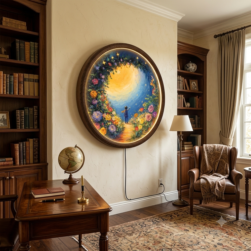 Floral Moon Garden Round LED Wall Art Lamp – Illuminated Wall Decor