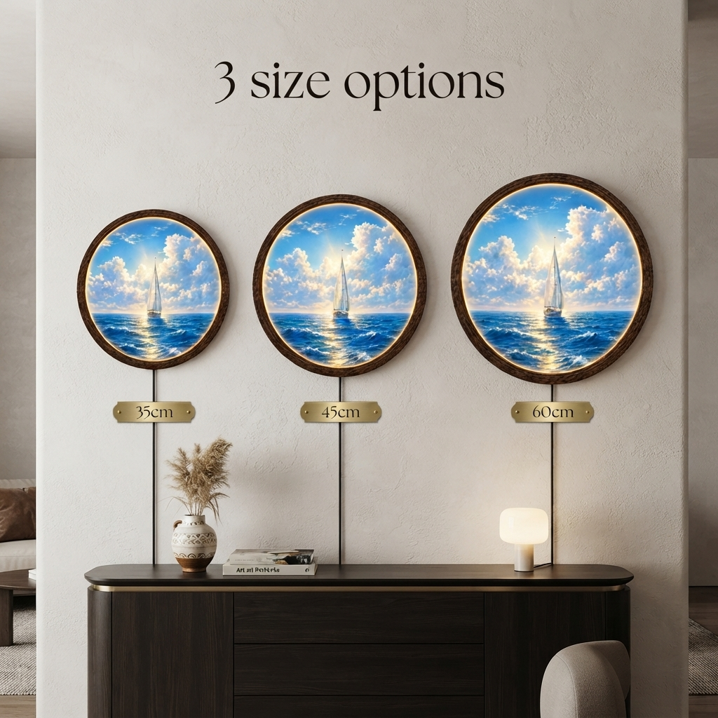 Sailboat Ocean LED Wall Art – Round Nautical Illuminated Wall Decor