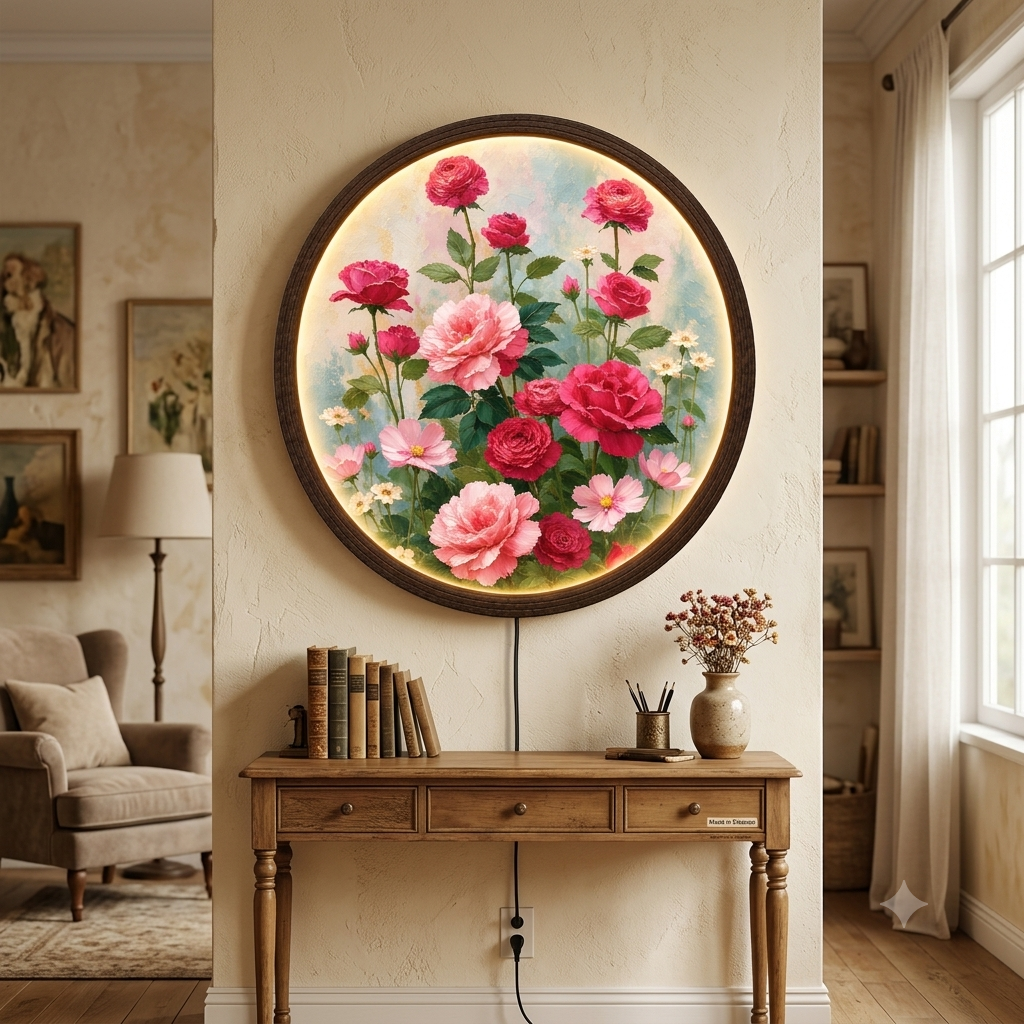 Floral Bloom Round LED Wall Art – Illuminated Botanical Home Decor