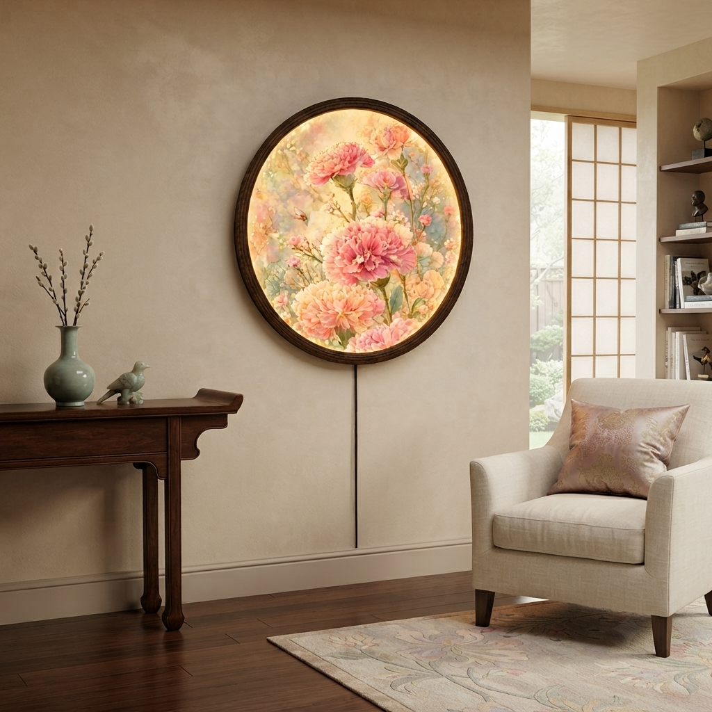 Floral LED Round Wall Art – Illuminated Flower Wall Decor