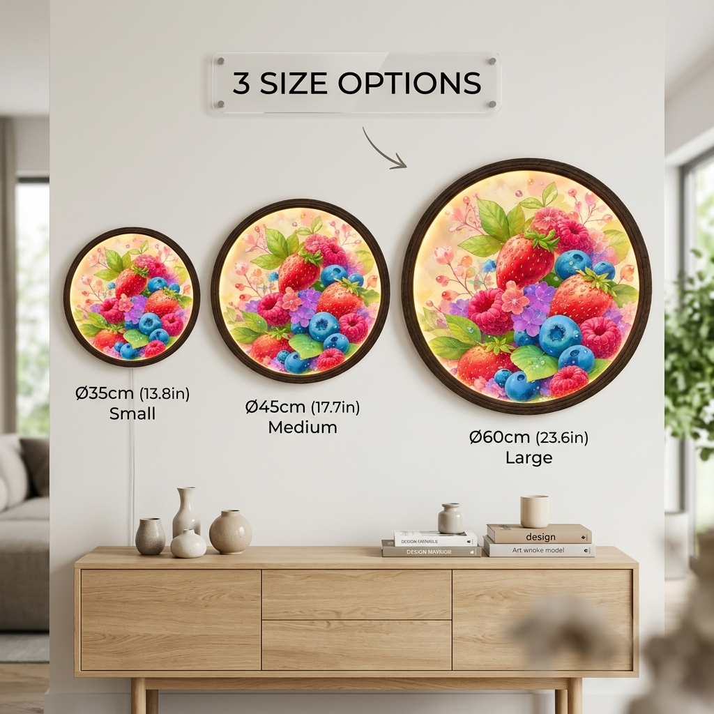 Illuminated Berry Blossom LED Wall Art, Round Floral Light Decor