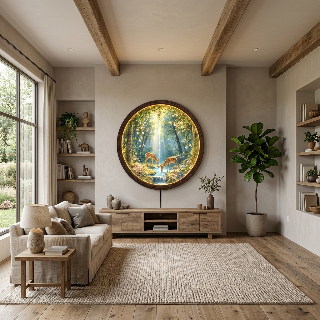 Enchanted Forest Deer LED Wall Art – Round Illuminated Nature Home Decor