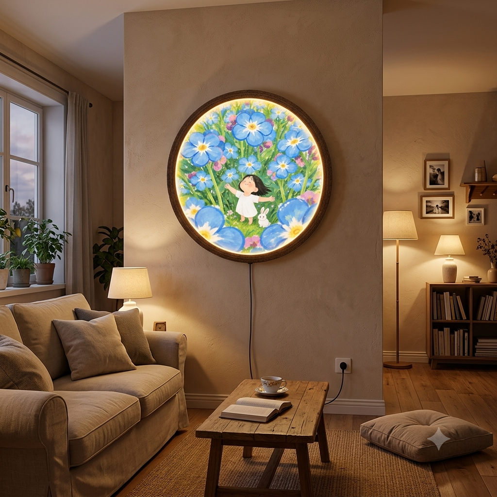 Round Floral LED Wall Art Light – Illuminated Decorative Wall Lamp
