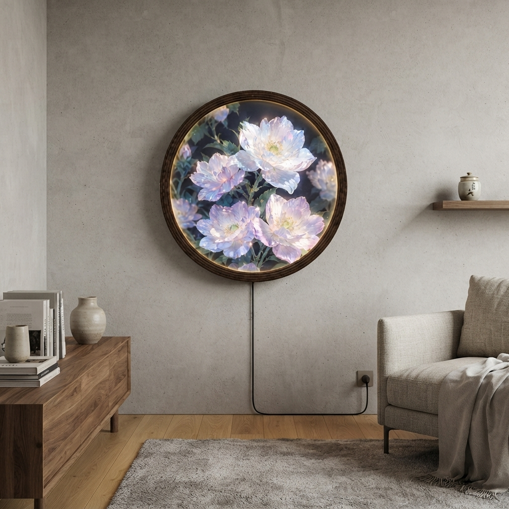 Floral Illuminated Round Wall Art – LED Lighted Flower Wall Decor