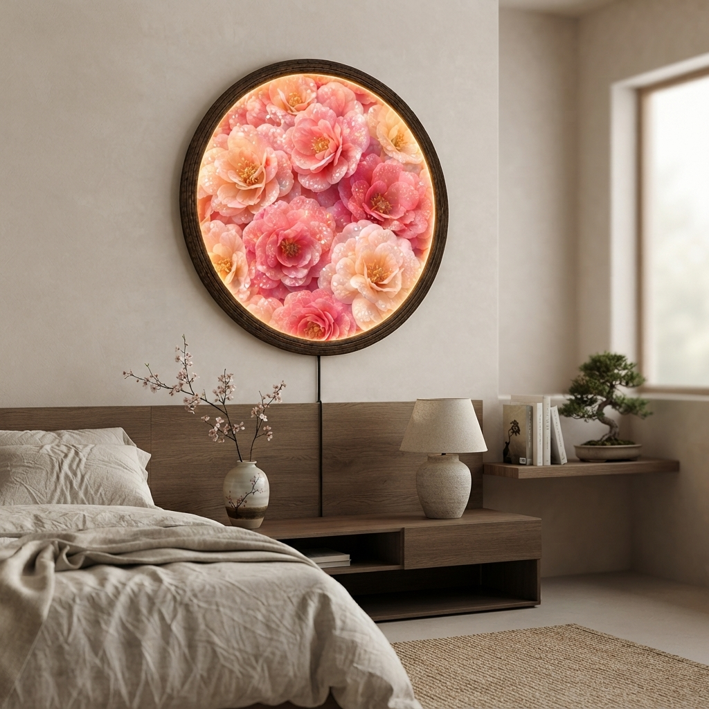 Floral LED Wall Art – Round Illuminated Flower Wall Decor