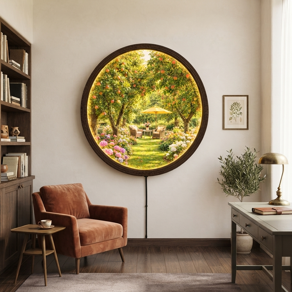 Garden Apple Tree LED Wall Art Lamp – Round Illuminated Wall Decor with Mica Front