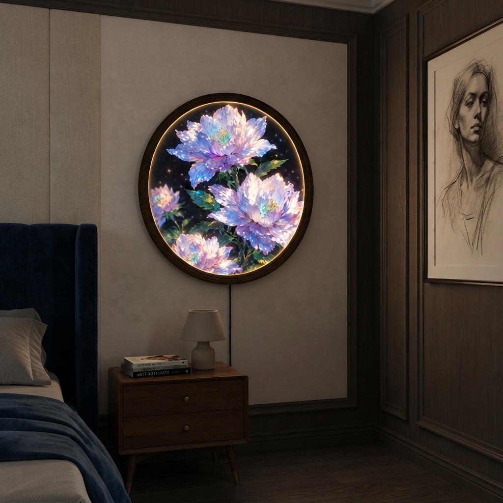 Luminous Crystal Flower LED Wall Lamp – Round Floral Wall Art Light
