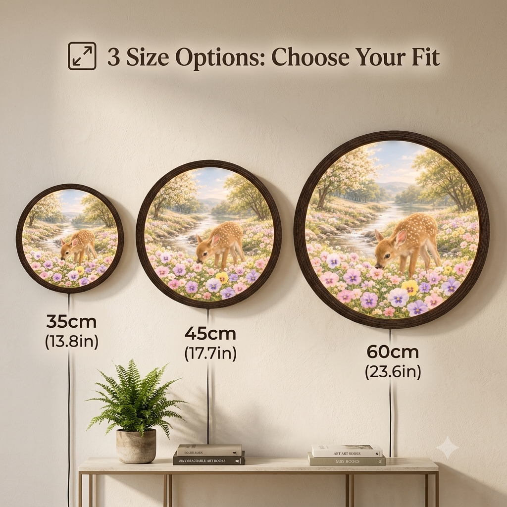 Enchanted Deer & Wildflower LED Wall Art – Round Nature-Inspired Home Decor