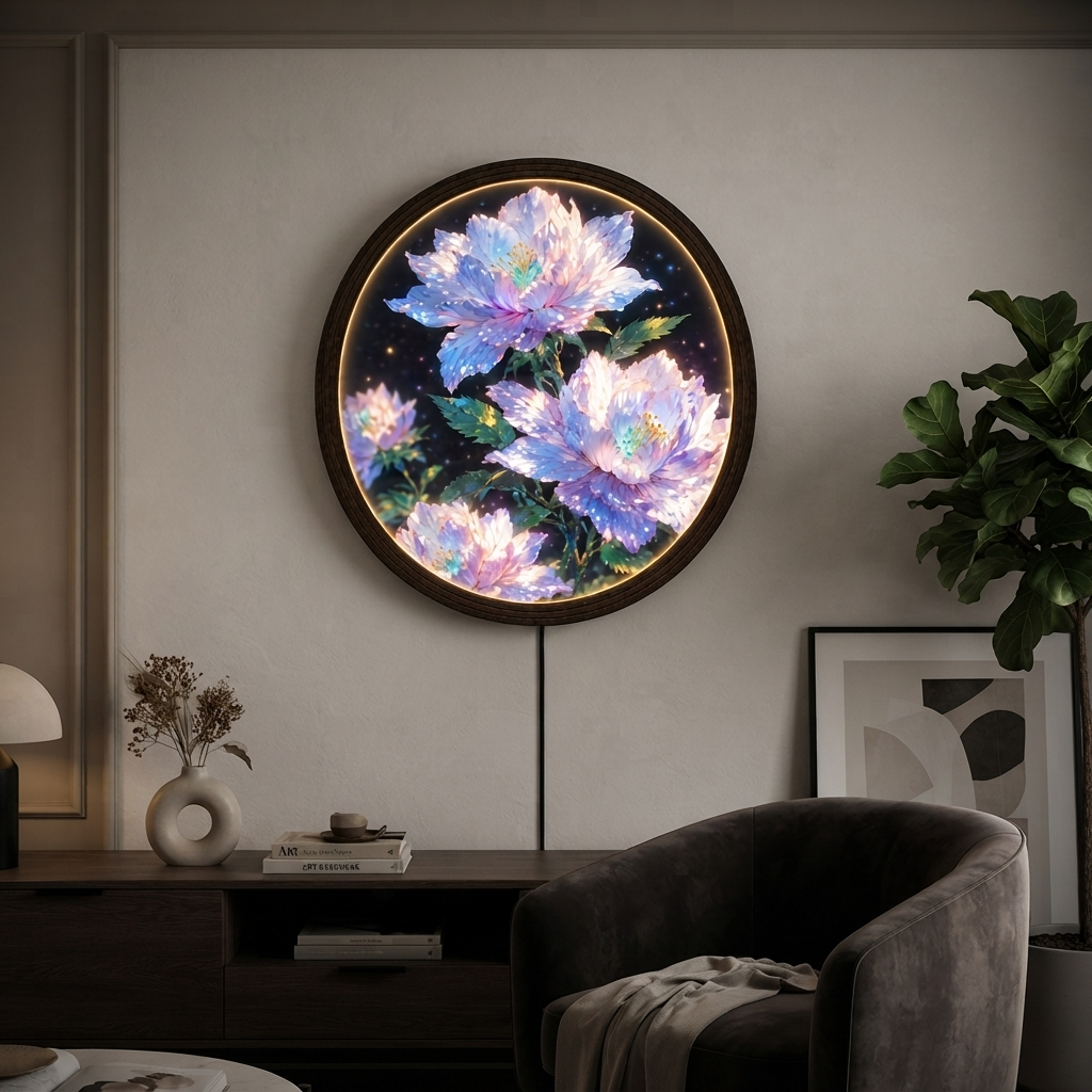 Luminous Crystal Flower LED Wall Lamp – Round Floral Wall Art Light