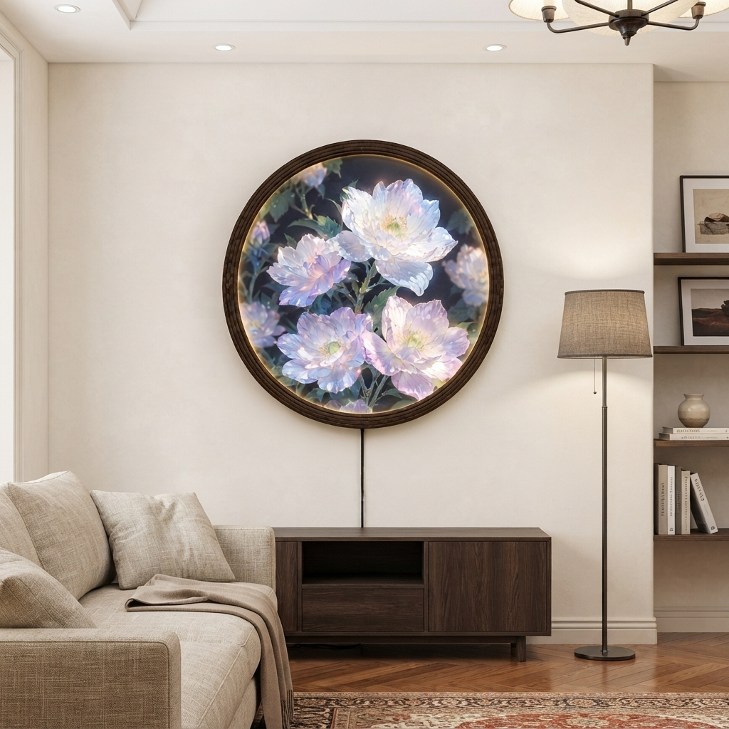 Floral Illuminated Round Wall Art – LED Lighted Flower Wall Decor