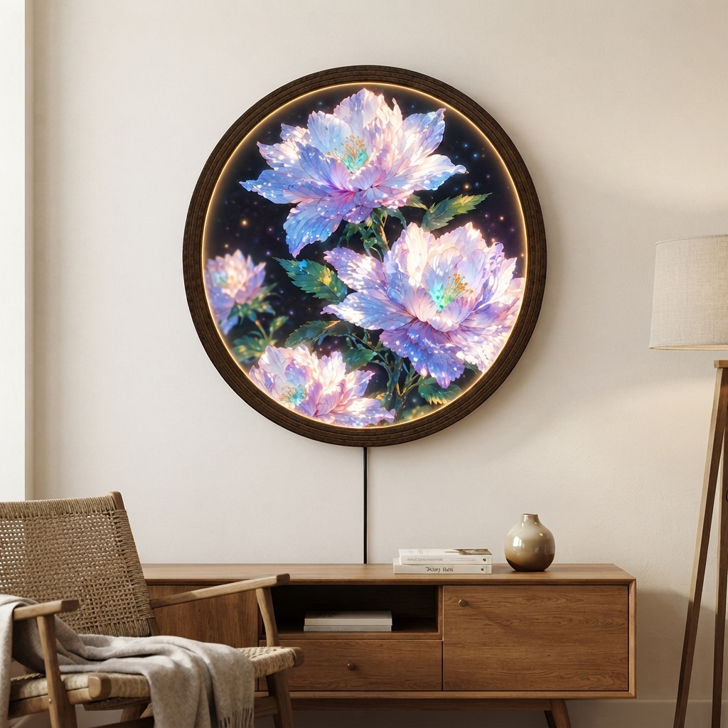 Luminous Crystal Flower LED Wall Lamp – Round Floral Wall Art Light