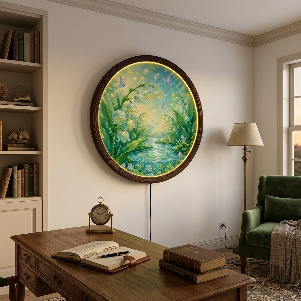 Enchanted Pond LED Wall Lamp, Round Floral Fantasy Wall Art