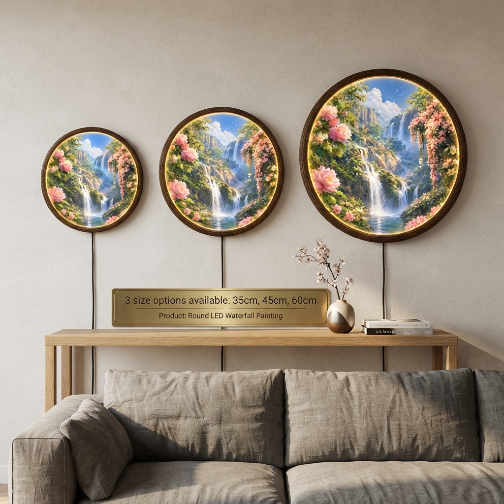 Floral Waterfall LED Wall Art Lamp – Round Illuminated Home Decor