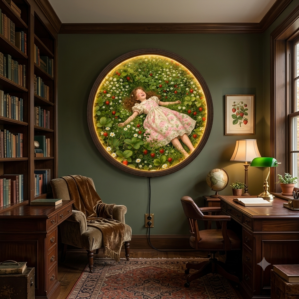 Enchanted Strawberry Garden LED Wall Art – Round Floral Lighted Wall Decor