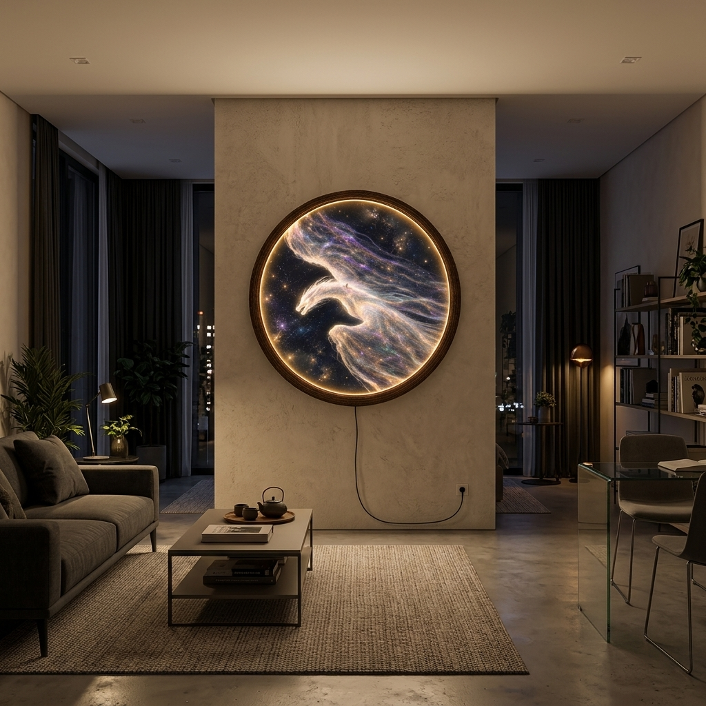 Cosmic Dragon LED Wall Art – Round Illuminated Fantasy Wall Decor