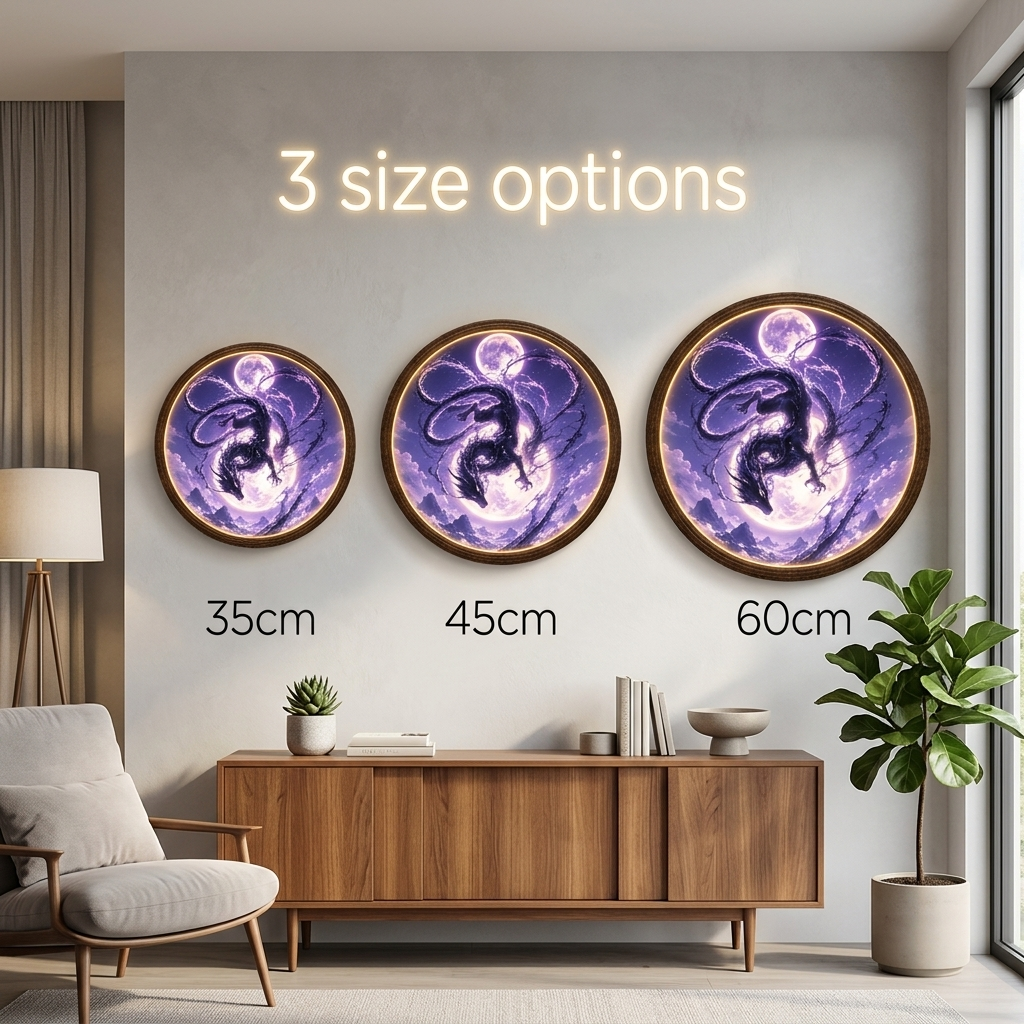 Purple Dragon LED Wall Art – Round Moon Fantasy Light Decor