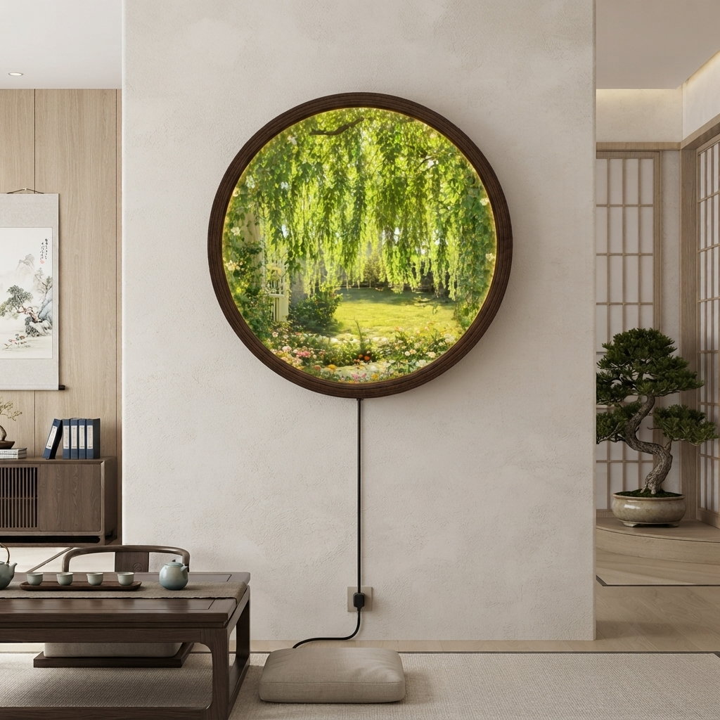 Round Garden View LED Wall Art Lamp – Illuminated Nature Wall Decor