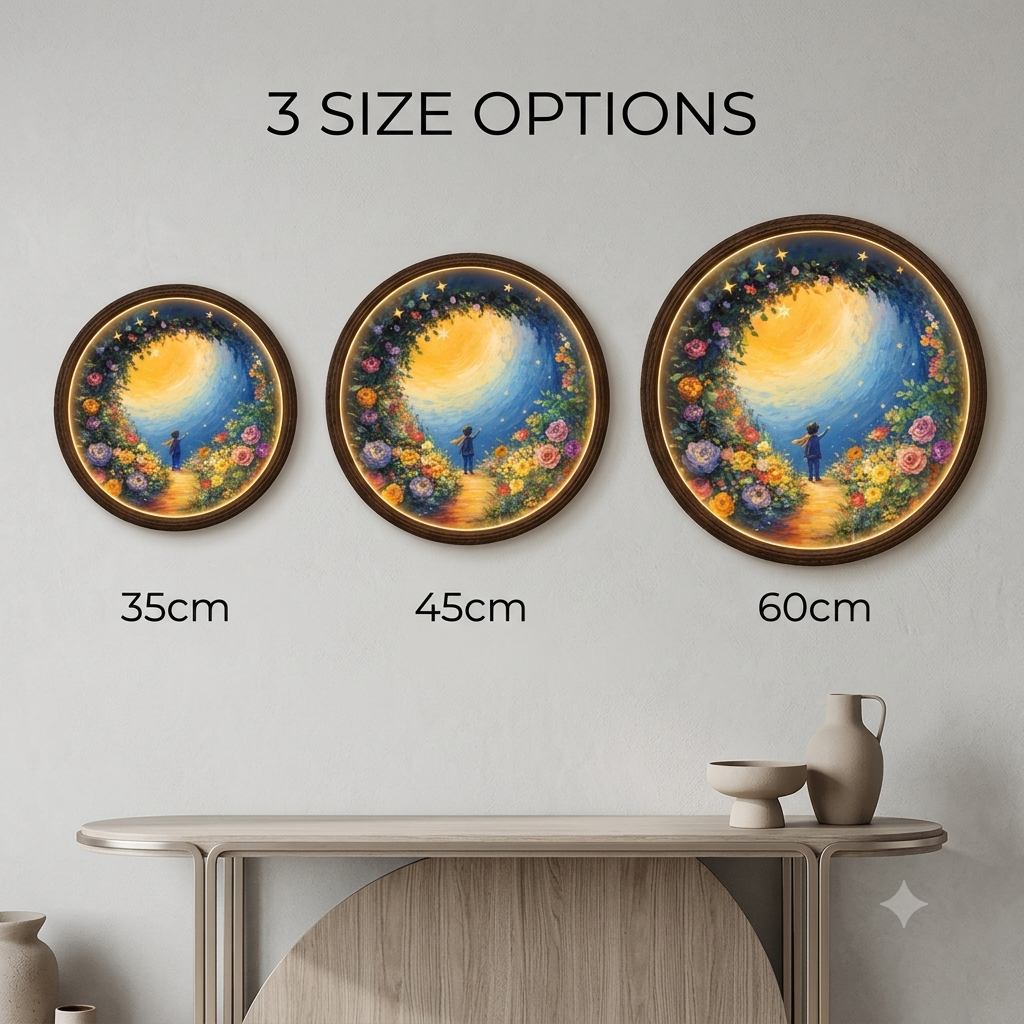 Floral Moon Garden Round LED Wall Art Lamp – Illuminated Wall Decor